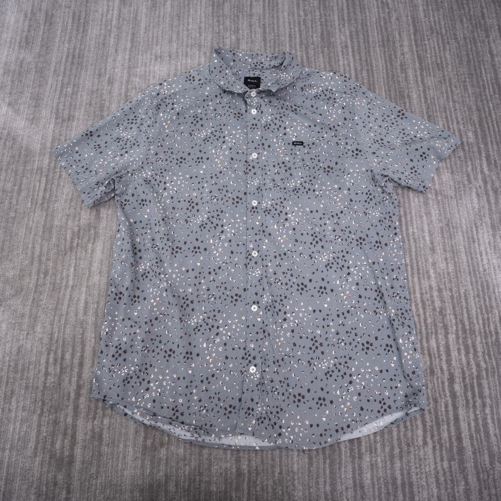 RVCA Button Up Shirt Mens XL Grey Excellent Floral Print Short Sleeve M5042ROL